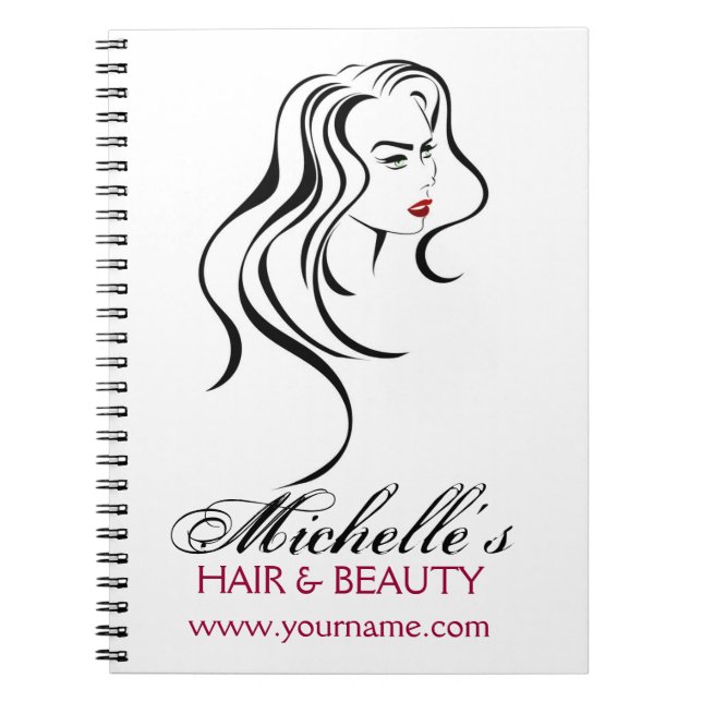 Elegant Black White Red Hair Styling Beauty Girl Notebook (Front)