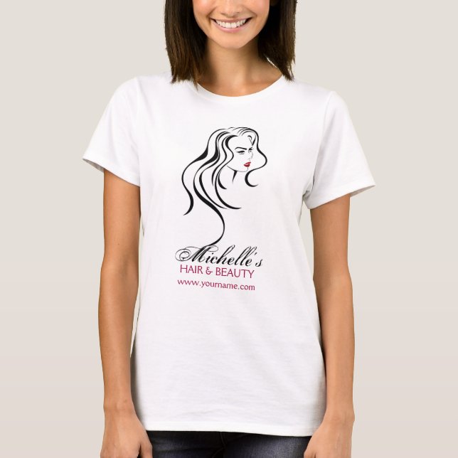 Elegant Black White Red Hair Styling Beauty Girl T-Shirt (Front)