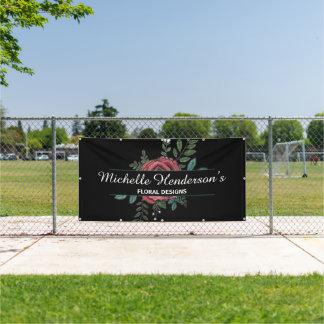 Elegant Black & White Red Rose Design Florist Banner