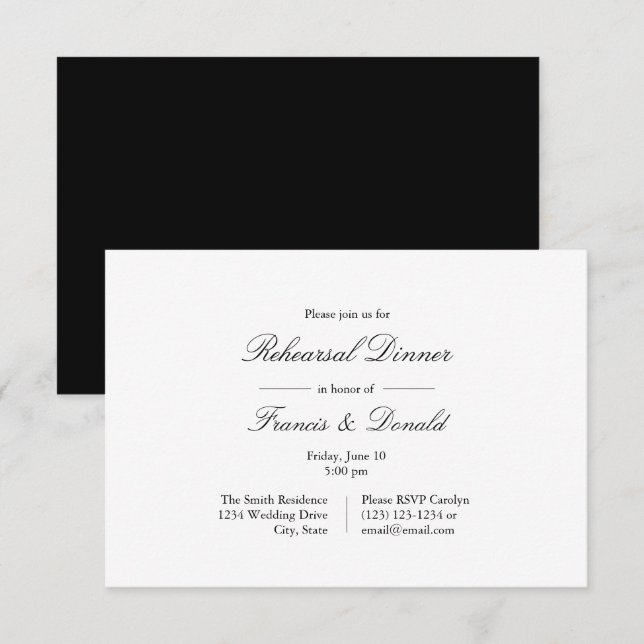 Elegant Black White Rehearsal Dinner Invitations (Front/Back)