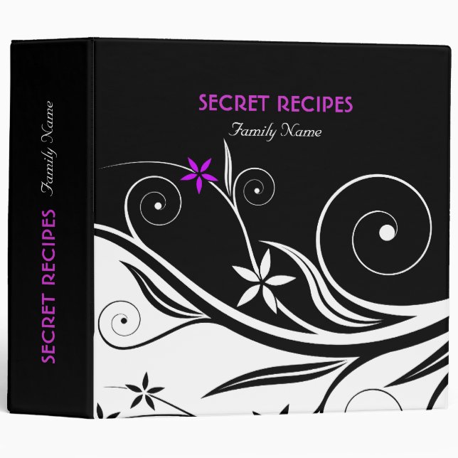 Elegant Black & White Retro Swirls Template Binder (Front/Spine)