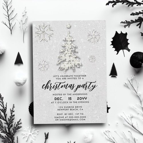Elegant Black White Rhinestones Winter Christmas Invitation