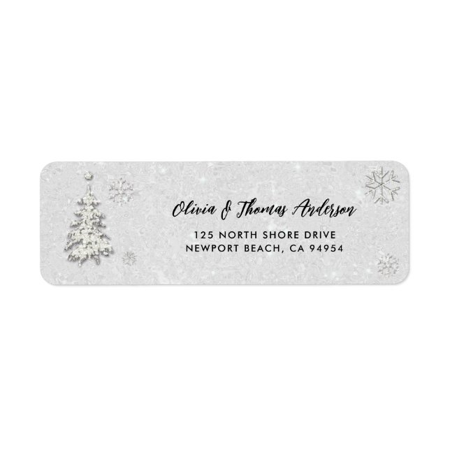 Elegant Black White Rhinestones Winter Christmas Label (Front)