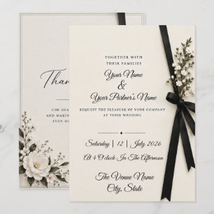 Elegant Black & White Ribbon Wedding Invitation