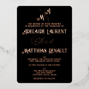 Elegant Black & White Rose Gold Striped Wedding Foil Invitation