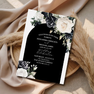 Elegant Black White Rose Wedding Foil Invitation