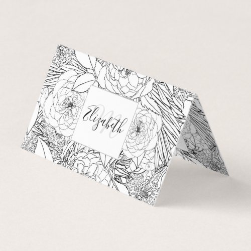 Elegant Black White Roses and Marigold Flowers Business Card