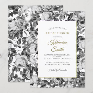Elegant Black White Roses Bridal Shower Invitation
