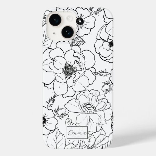 Elegant Black White Roses Line art Floral Case_Mate iPhone 14 Case