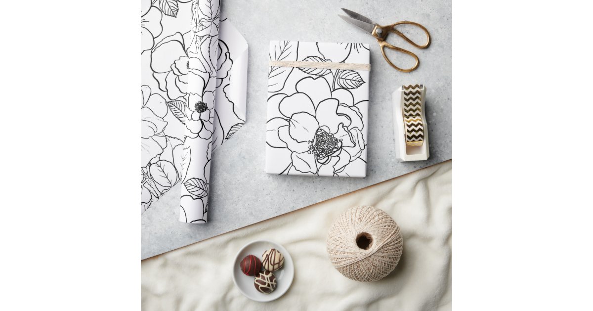 Black & White Vintage Botanical Floral Toile Wrapping Paper, Zazzle