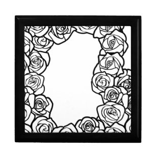 Elegant Black White Roses Romantic Floral Pattern Keepsake Box