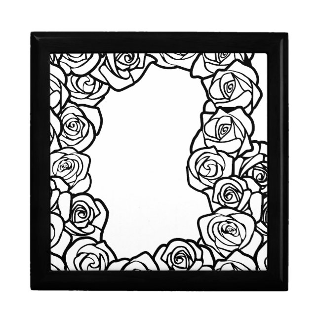 Elegant Black White Roses Romantic Floral Pattern Keepsake Box (Front)