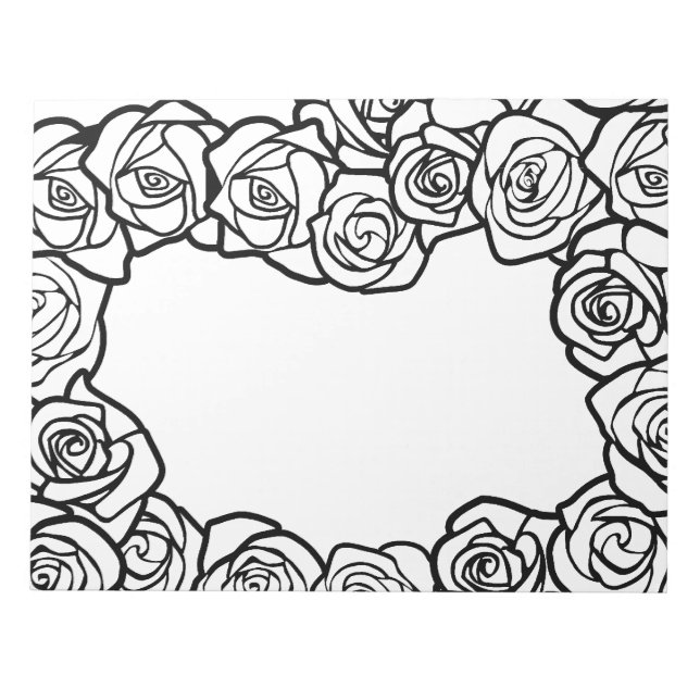 Elegant Black White Roses Romantic Floral Pattern Notepad (Front)