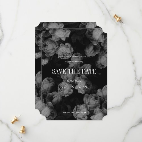 Elegant Black  White Roses Save the Date Cards
