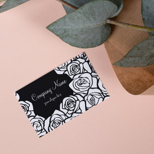 Elegant Black White Roses Vintage Floral Makeup Business Card