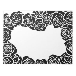 Elegant Black White Roses Vintage Floral Pattern Notepad