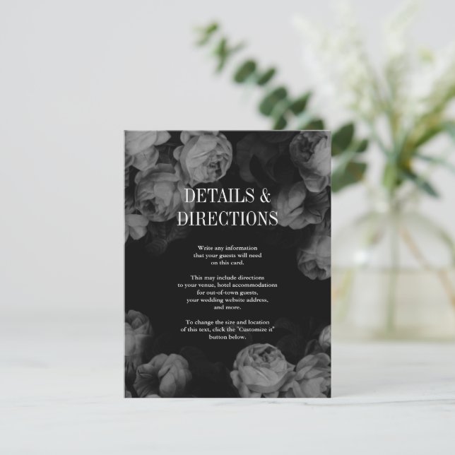 Elegant Black & White Roses Wedding Insert Cards (Standing Front)
