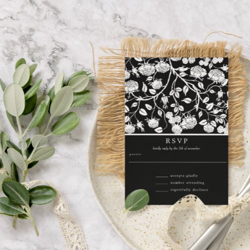Elegant Black  White Roses Wedding  Invitation