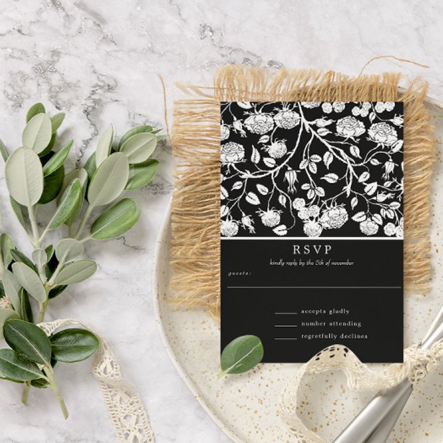 Elegant Black & White Roses Wedding  Invitation (Creator Uploaded)