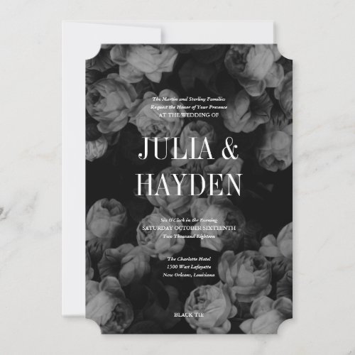 Elegant Black  White Roses Wedding Invitations