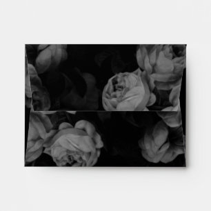 Elegant Black & White Roses Wedding RSVP Envelopes