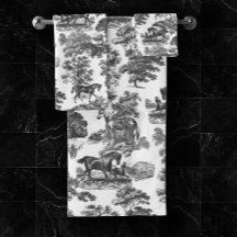 Elegant Black White Rustic Horses Toile 