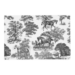 Elegant Black White Rustic Horses Toile Reversible Placemat