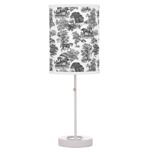 Elegant Black White Rustic Horses Toile Table Lamp