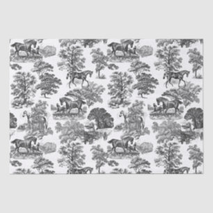 Elegant Black White Rustic Horses Toile Tissue Paper
