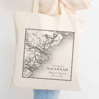 Elegant Black White Savannah Georgia Map Wedding Tote Bag