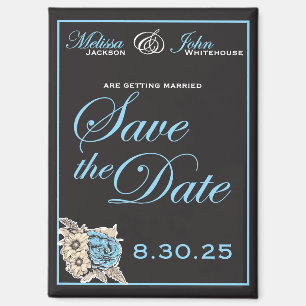 Elegant Black & White Save the Date blue accents Magnet