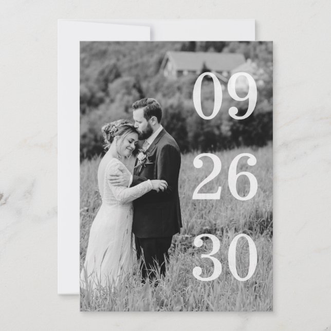Elegant Black & White Save The Date Photo (Front)