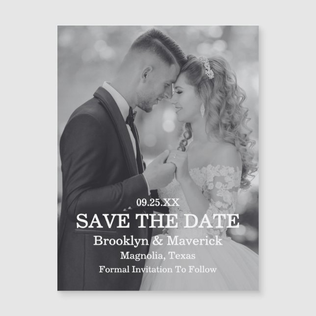 Elegant Black & White Save The Date Photo Magnetic (Front)