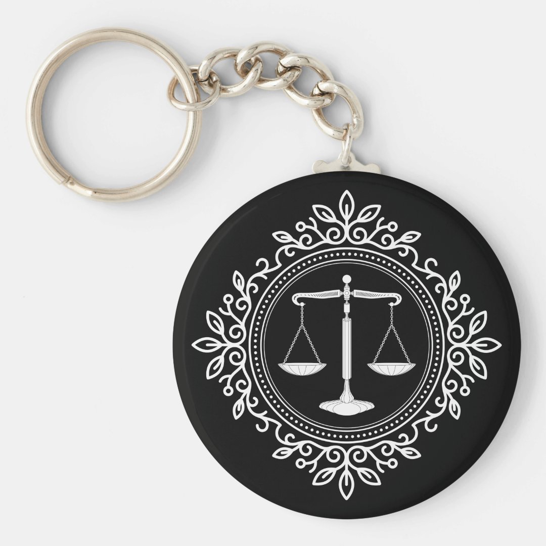 Elegant Black White Scales of Justice Keychain Zazzle