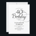 Elegant Black White Script 40th Birthday Invitation<br><div class="desc">Elegant simple black white 40th birthday party invitation. Elegant design featuring typography script font. Trendy invite card perfect for a stylish bday celebration. Can be customized to any age. Printed Zazzle invitations or instant download digital printable template.</div>