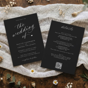 Elegant Black & White Script All in One Wedding Invitation