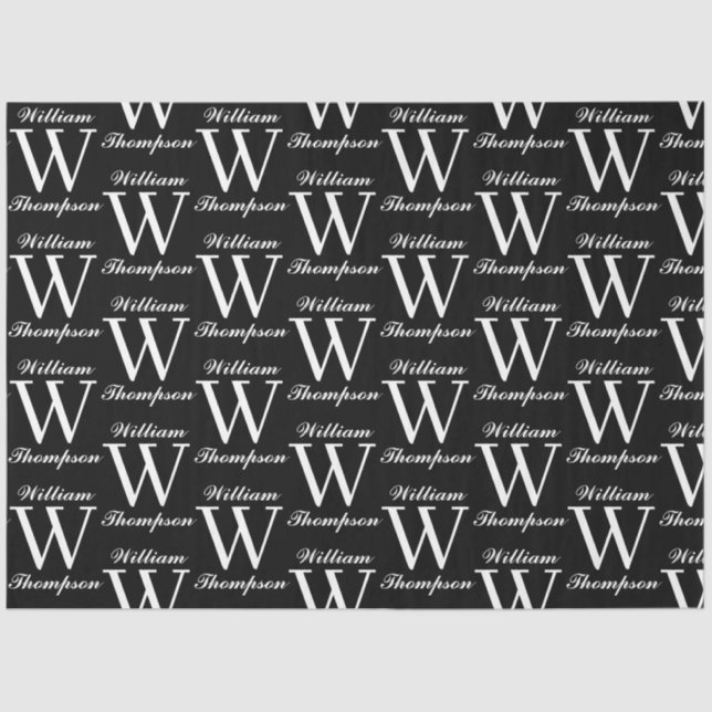 Elegant Black & White Script Calligraphy Monogram Tissue Paper (Front)