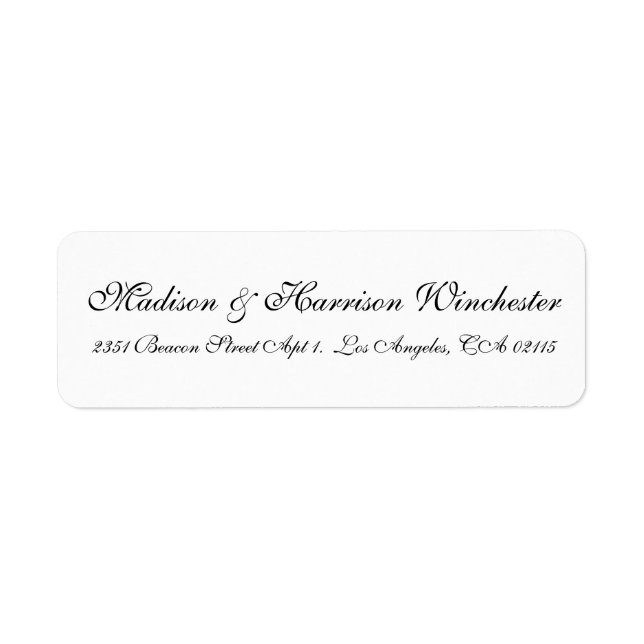 Elegant black white script calligraphy wedding  label (Front)