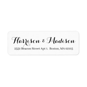 Elegant black white script calligraphy wedding label