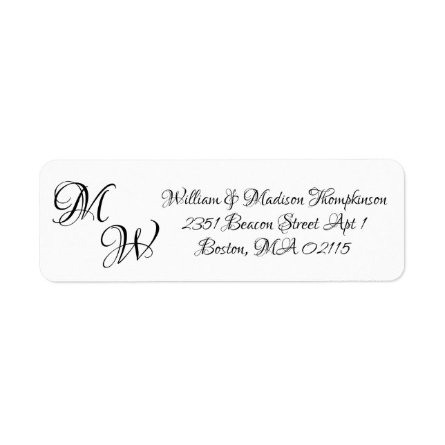 Elegant black white script custom initials wedding label (Front)