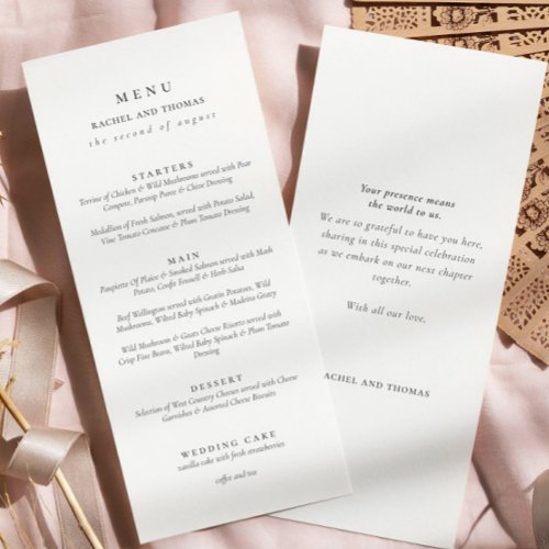 Elegant black white Script Double Side Wedding Menu