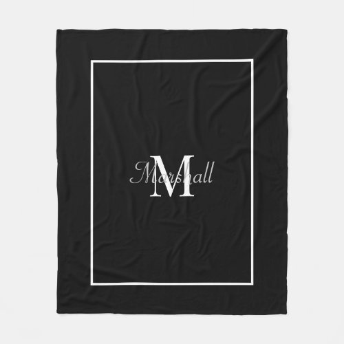 Elegant Black White Script Family Monogram Fleece Blanket