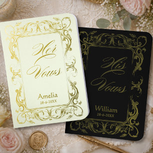 Elegant Black White Script Gold Foil Wedding Vows Vow Books