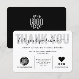 Elegant Black White Script Logo Customer Thank You Card