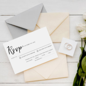 Elegant Black & White Script Meal Choice Wedding RSVP Card