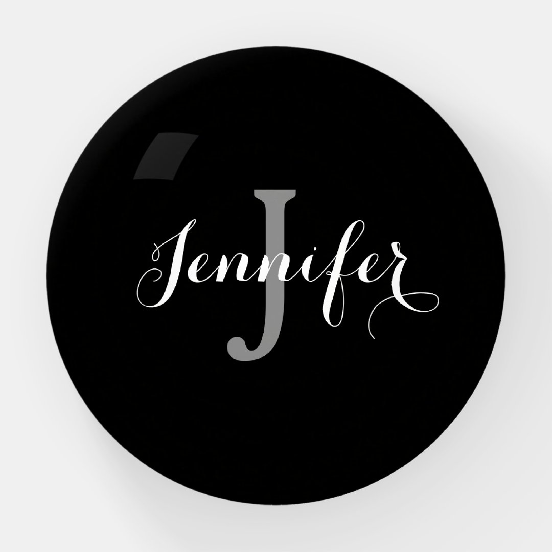 Elegant Black White Script Monogram Name Paperweight Zazzle