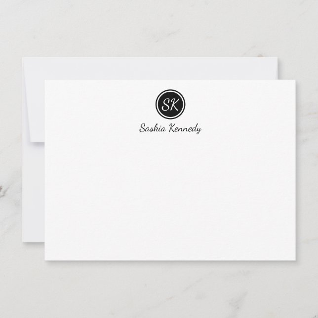 Elegant Black White Script Monogram Professional Note Card (Front)