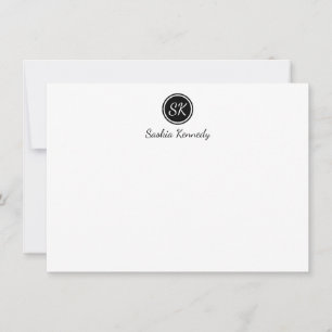 Elegant Black White Script Monogram Professional Note Card