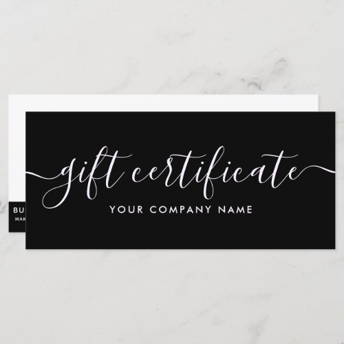 Elegant Black White Script Name Gift Certificate