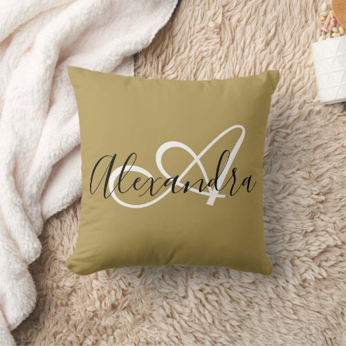 Elegant Black White Script Name Initial Monogram Throw Pillow